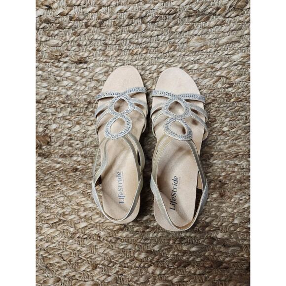 New! LifeStride Women's 9.5 M Mesmerize Gold Flex Comfort Sparkly Wedges - Picture 9 of 11